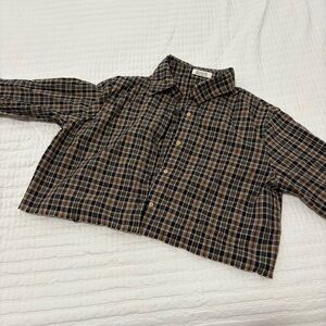 Zara Women's Black and Brown Plaid Crop Top